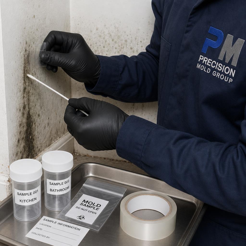 Independent laboratory analyzing a mold surface sample from a West Covina property